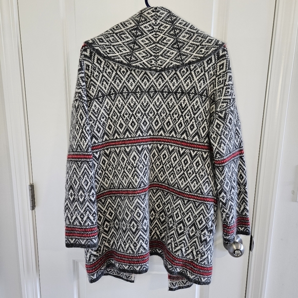 Aspen wool blend chunky open sweater long line size Xsmall gray red and white - Picture 4 of 8